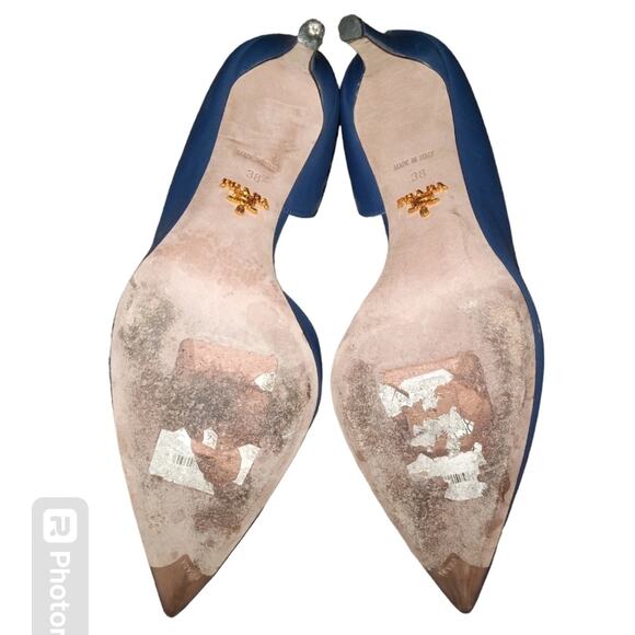 Prada Blue Leather D'orsay Pointed Toe Pumps Size 38 - Picture 5 of 5